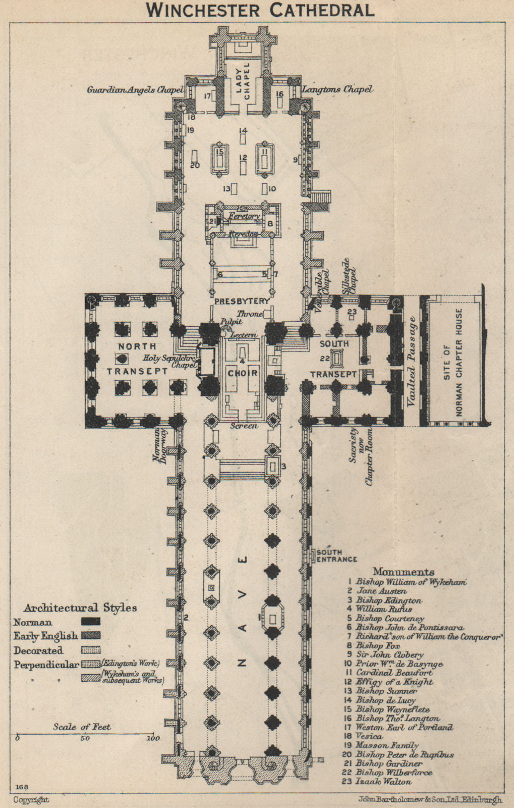 Winchester cathedral floor plan. Hampshire 1939 old vintage map chart